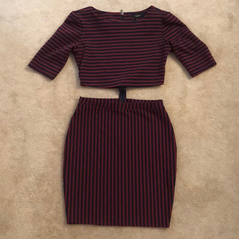 Forever 21 crop top pencil skirt striped two piece